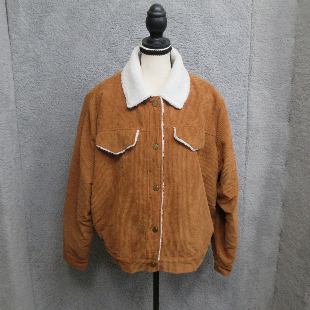 Corduroy Sherpa Trim Jacket Women XL Brown Western Cabincore Retro Workwear